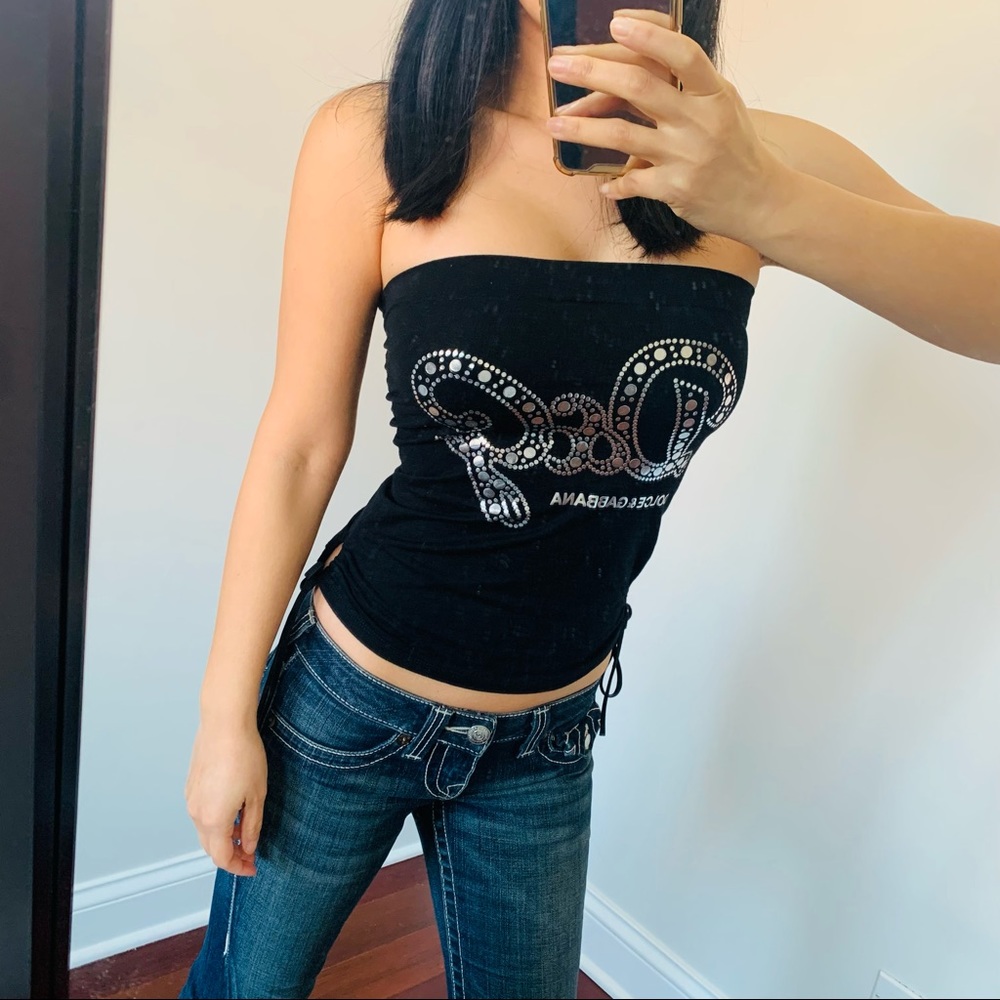 D&G black tube top with silver metallic XS S